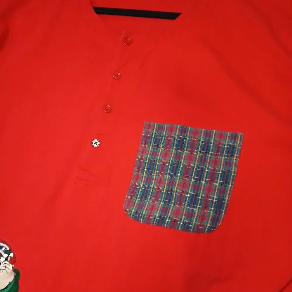 Vtg ACME Clothing Looney Tunes Nightshirt L/XL Bugs Bunny Taz Skiing‎ Red Henley